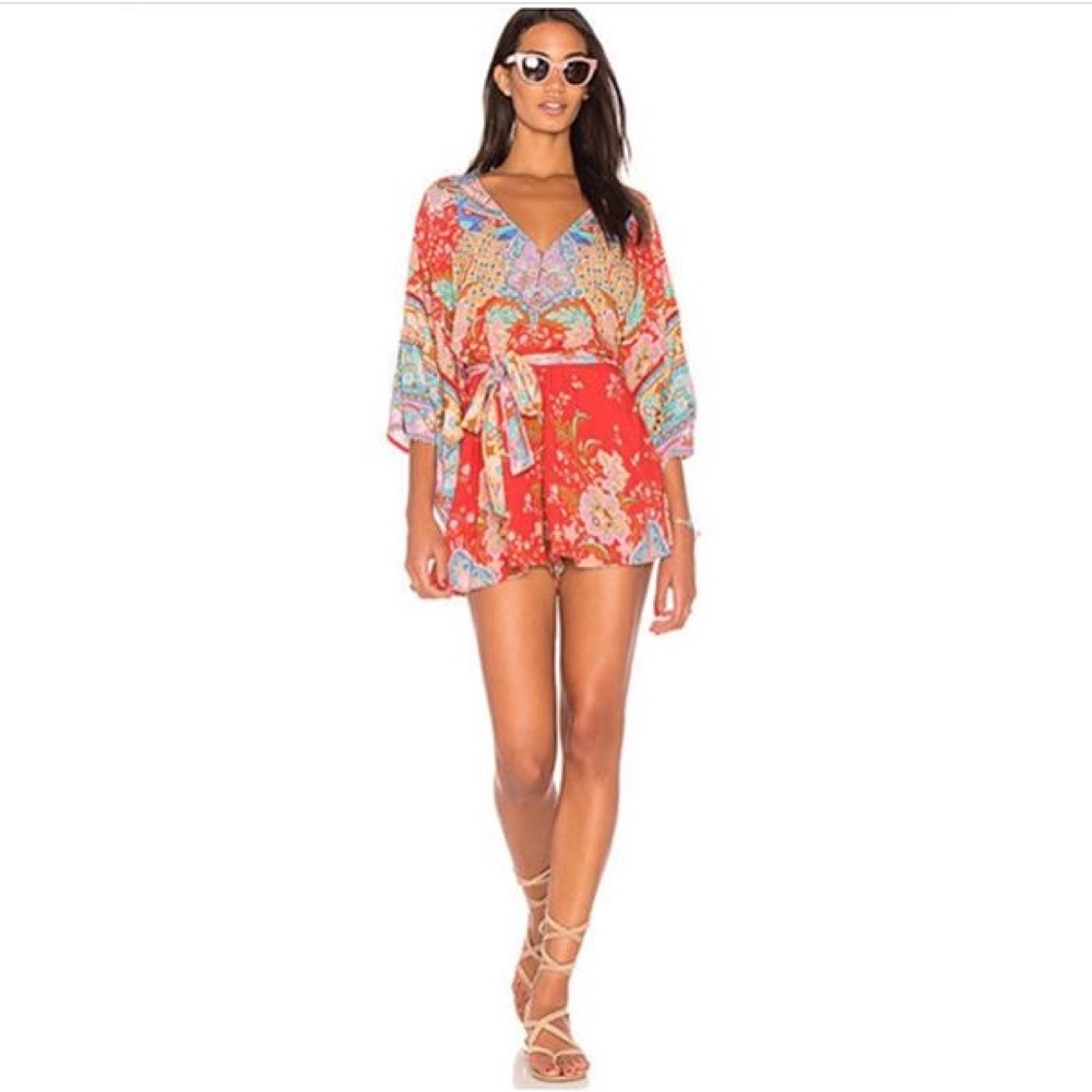 Boho Gypsy Ruby Floral Print Kimono Romper - Picture 4 of 8